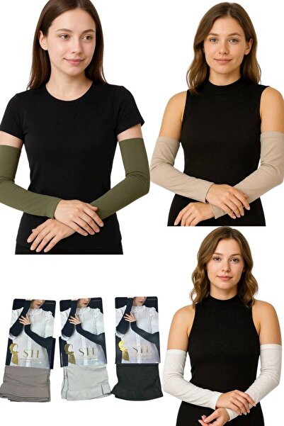 ALDAYER 3 Pairs of Arm Sleeves Aimed at Sandy Stretch Fabric Combed Cotton Embroider