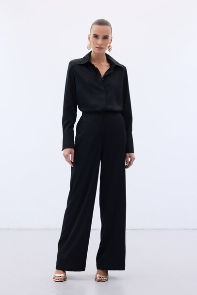 Sateen Παντελόνι ζακάρ - Μαύρο