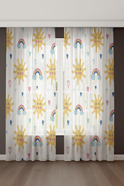 Bebişim Halı Sun and Heart Children's Room Tulle Curtain