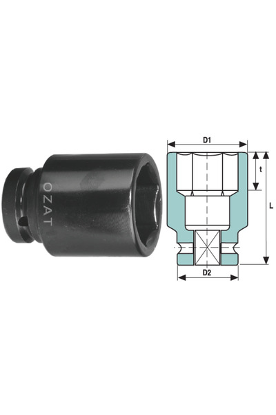 Özat Cap cheie tubulara de impact 1'' 6 laturi, lung 46