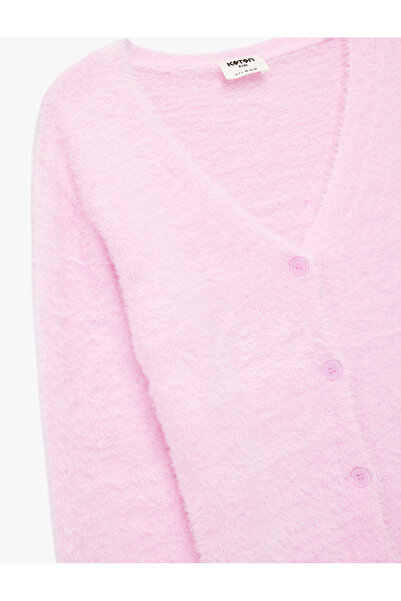 Koton Buttoned Long Sleeve V-Neck Plush Knitwear Cardigan
