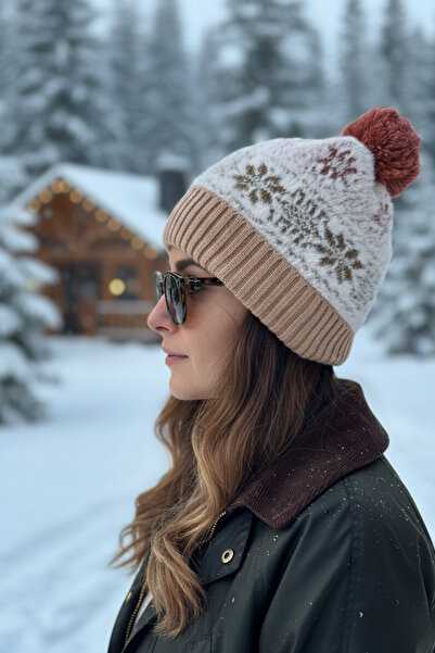 novon Premium Winter Themed Soft Textured Warm Design Beanie with Snowflake Figures