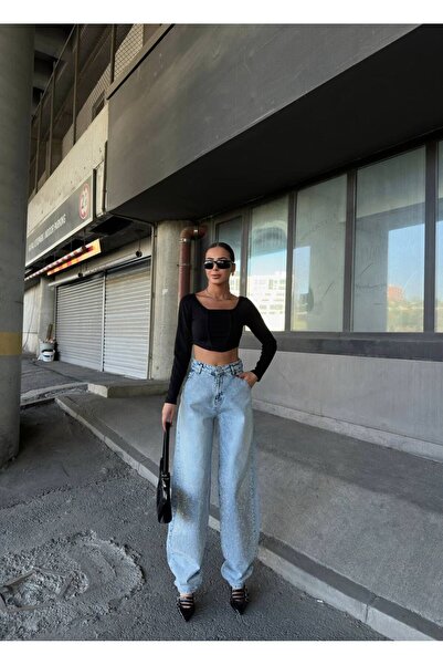 moda paketi High Waist Baggy Stone Printed Women's Jean Pants