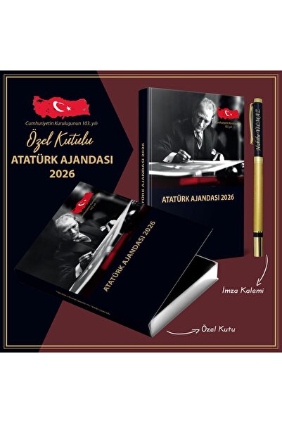 Halk Kitabevi Kişiye Özel Atatürk Ciltli Ajanda Özel Kutulu Ve Gold İmza Kale...
