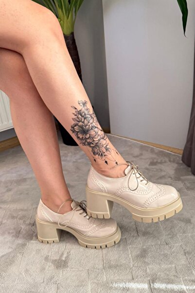 Preshley Дамски боти Diana Beige Rugan с 8 см ток и платформа