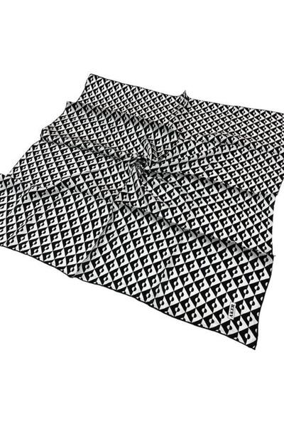 Aker İpek Eşarp - 8912701-311 Siyah Beyaz Sura