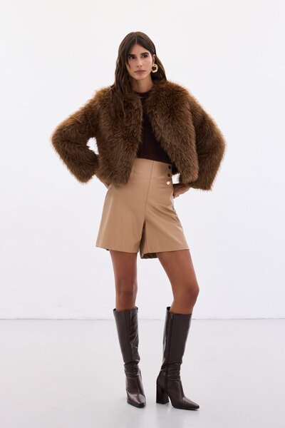 Sateen Collarless Fur - Brown
