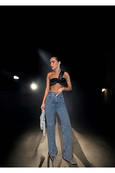 GLAMMOSS L'Atelier بنطلون جينز بالازو بتفاصيل حجرية لامعة GLM-618