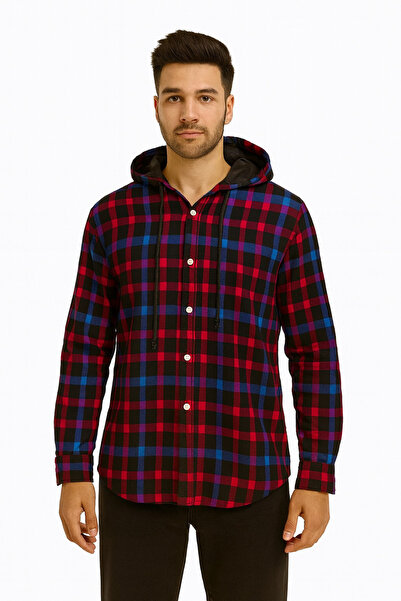 STITCH by MH Men's Checkred Hoodie Shirt - Purple
