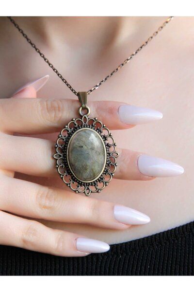 esha قلادة نسائية أصلية من الحجر الطبيعي لابرادوريت مع حجر طبيعي مع سلسلة 45 ...