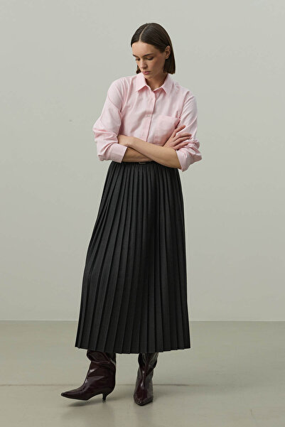 Fahhar Belted Pleated Skirt Anthracite