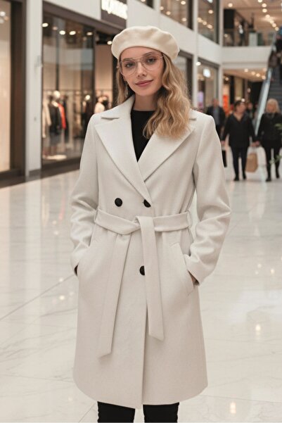 Barbora Ekru Kaşe Kadın Kaban