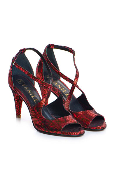 Vanilla Days Red Reptile Print Slim Heel Sandals with 8cm Thin Heel