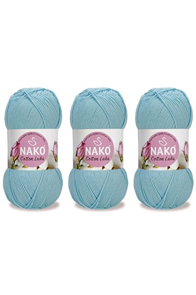 NAKO Cotton Lüks El Örgü İpliği 100 Gr 3 ADET Renk No:97564 BUZ MAVİ