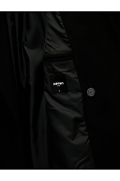 Koton Long Sleeve Pocketed Buttoned Double-Breasted Collar Long Cashmere Coat