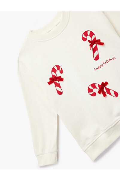 Koton Long Sleeve Fleece-Lined Crew Neck Christmas Themed Printed Cotton Sweatshirt