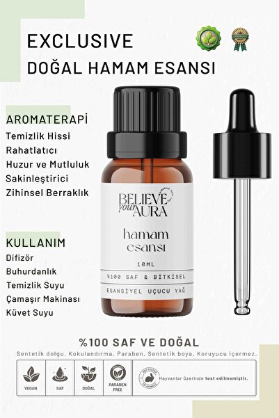 Believe Your Aura Hamam (Beyaz Sabun) Esansı - %100 Saf Buhurdanlık Difüzör E...