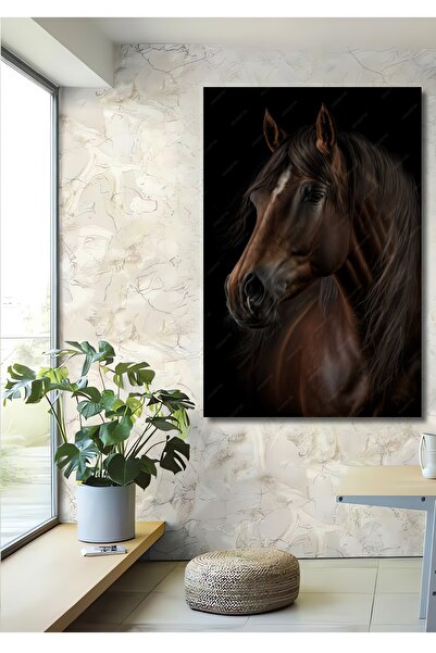 Teona Ahşap Asil At Yağlı Boya Görünümlü Ahşap Dekoratif Tablo Dikdörtgen Tablo