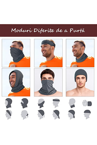 FIXATO Bandană unisex multifuncțională, protecție UV, material elastic, respirabil, mărime universală, gri
