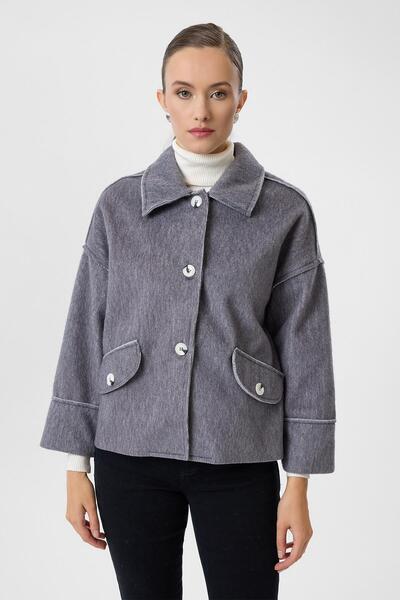 TIFFANY&TOMATO Cep Kapaklı Düğmeli Kaşe Kısa Kaban