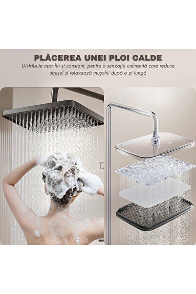 narvara Smart Shower Column with LED Display — Temperature & Timer, Rain Head, Dark Gray