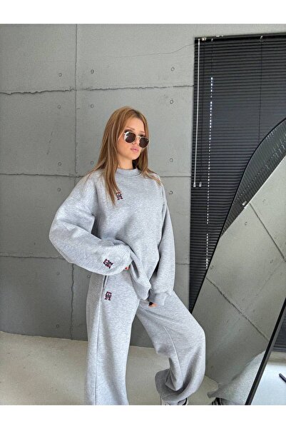 bonibon butikk Women's Quality Luxury Clothing 3 Thread Ş Fleece-Lined O Oversized Flexible High Waist Lower Upper Set