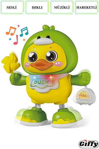 giffy Oyuncak Sesli Işıklı Müzikli Hareketli Dans Eden Sevimli Dansçı Ördek Robot (PİL HEDİYELİ)