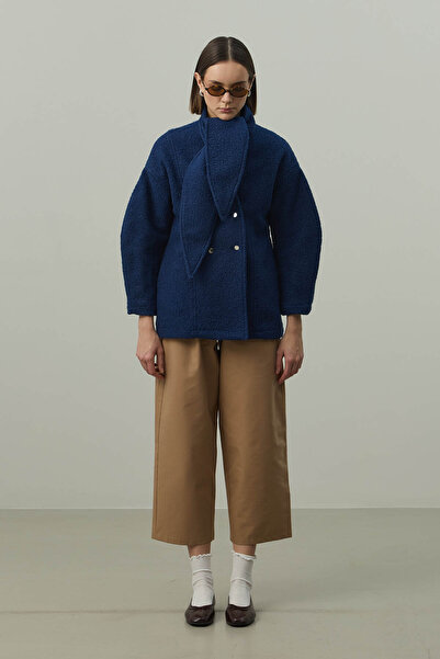 Fahhar Textured Cashmere Jacket with Scarf Blue