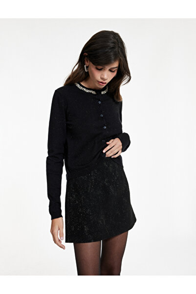 Koton slim fit Fusta mini A K croială cu detaliu din fire metalice cu sclipici