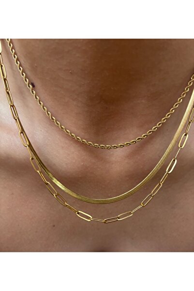 DeNors طقم قلادة ذهبية مكون من 3 قطع |   قلادة سلسلة متعددة الطبقات للجنسين