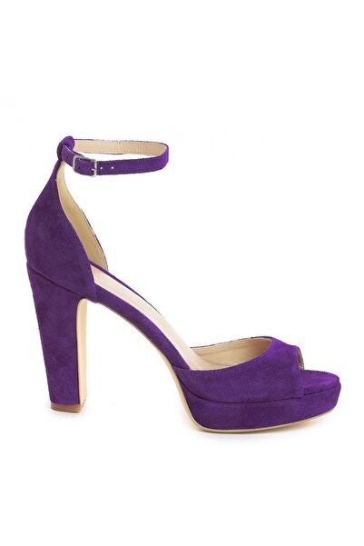 Vanilla Days Oslo Dark Purple Suede Low Block Heel Sandals, Genuine Leather