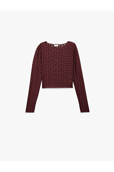 Koton Long Sleeve Crew Neck Lace Crop Blouse