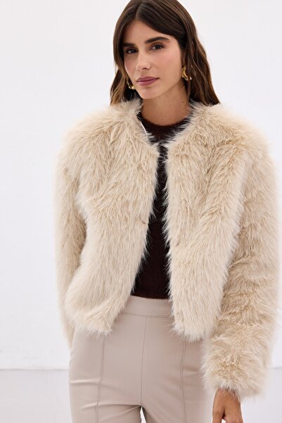 Sateen Γούνα χωρίς γιακά - Μπεζ