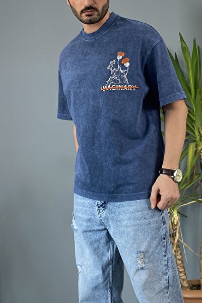 Alışveriş Sokağı Crew Neck Imaginary Washable Oversized Anthracite T-Shirt