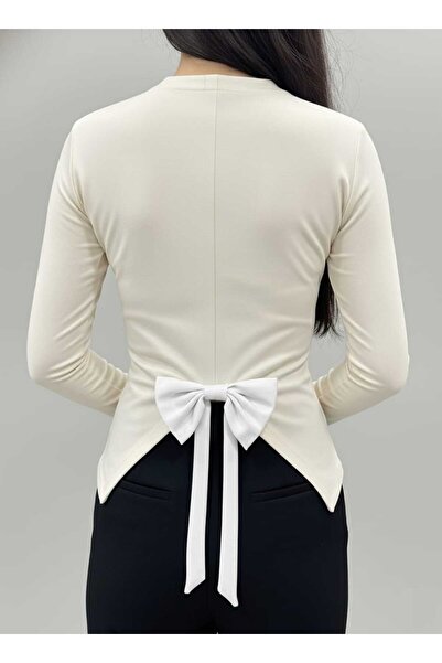 DOEDA MODA بلوزة نسائية من قماش المودال بياقة دائرية وتفاصيل فيونكة خلفية