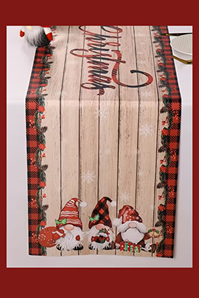 Trade Bazaar Christmas Tablecloth 35X180 cm | Red Green Dwarf and Snowflake Pattern | Durable Polyester Christmas Ma