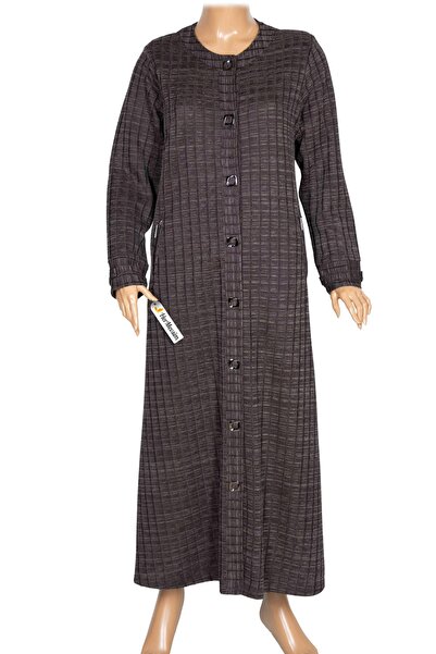 Hermevsim Hesna Women's Nurel Plus Size Winter Square Snap Button Brown Overcoat