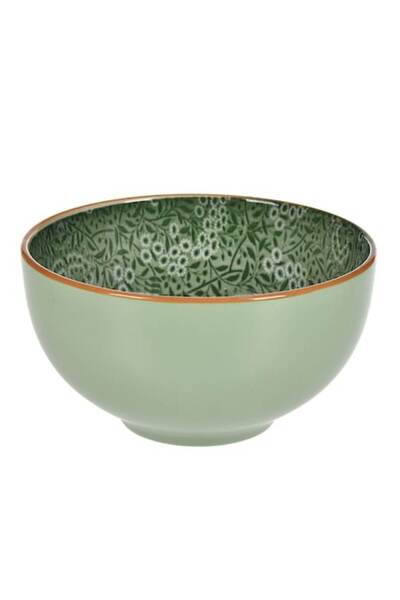 OEM New bone mint green bowl with floral interior and brown rim 420ml