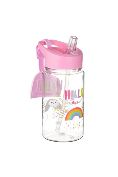 OEM Pop-Up Pink Rainbow Water Bottle with Rainbow Name Tag 440ml