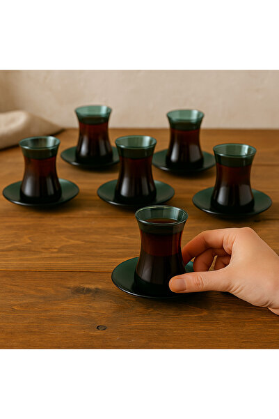 rakle refined glassware 12 Piece Tea Set – Green Glass Tea Cup and Saucer Set...