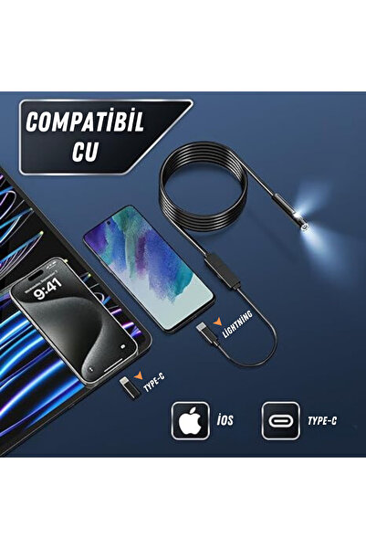 narvara Inspection Endoscope Camera, 8 Adjustable LEDs, 2MP, 5m Semi-Rigid Cable, IP67, 8mm