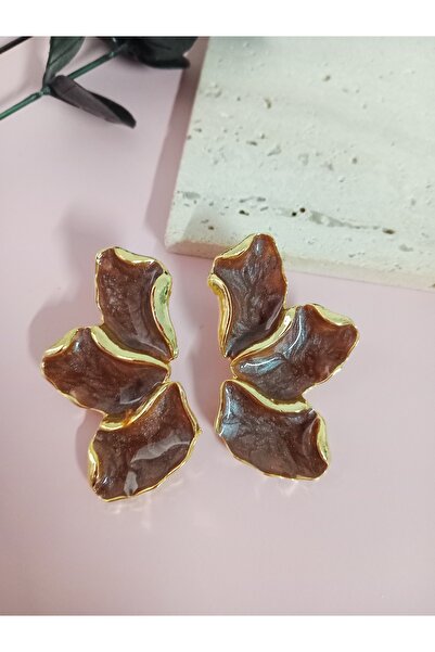 mos&more Brand Model, Brown Big Leaf Earrings