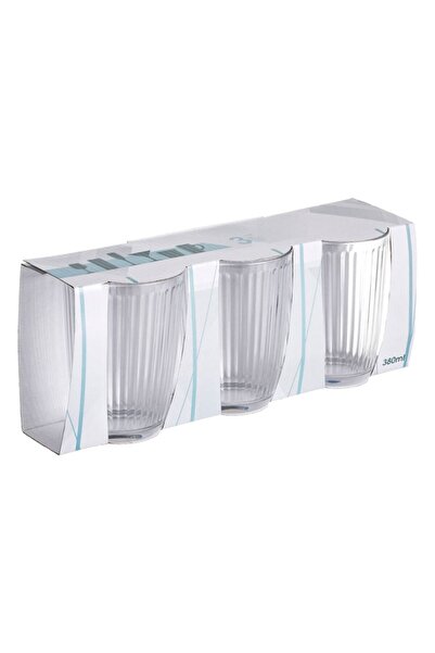 OEM Set of 3 transparent glass tumblers with linear embossed pattern 350ml