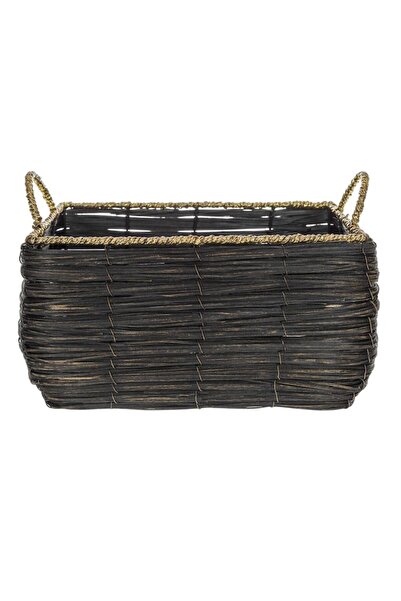 OEM Black serving basket with gold details & handles 32.5x22x17cm