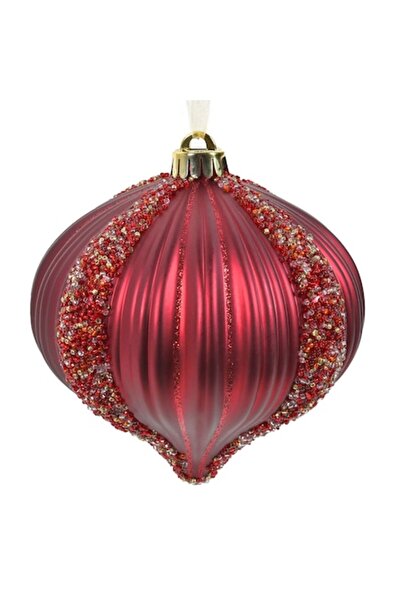 OEM Ornament de Crăciun în formă de ceapă, culoare vișinie, cu dungi și mărge...