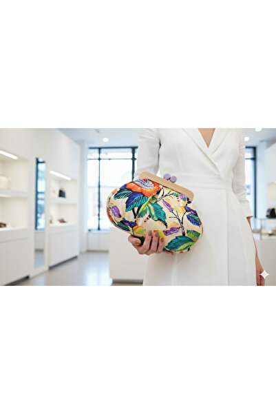 Sacs Fous Kadın Özel Tasarım El İşçiliği Çiçek Motifli - Desenli Ahşap Çerçev...