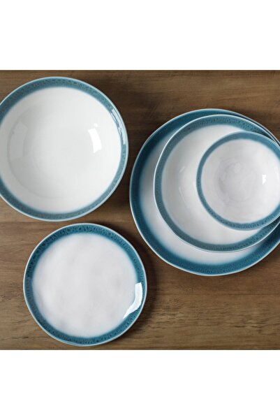 OEM Small white plate with turquoise rim '' 20cm