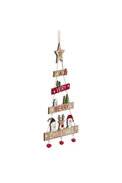 OEM Christmas Tree Ornament - Hanging Wooden Tree with Figurines & Bells 17.3x29cm