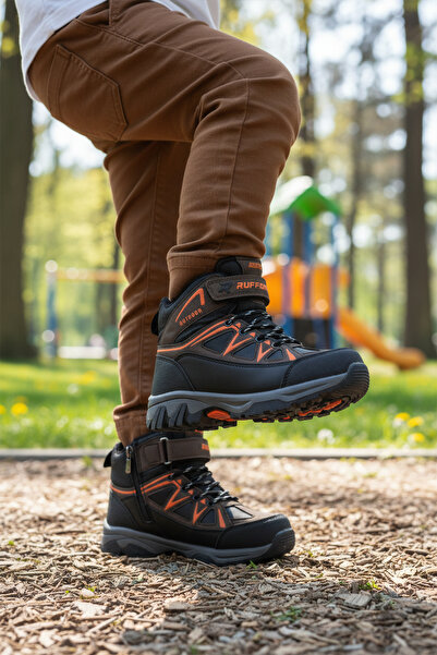 AYAKMOD Brown Orange Fleece Non-Slip Children's Outdoor Boots 2301 F