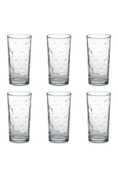 OEM Set of 6 transparent glass tumblers Square with relief pattern 250ml